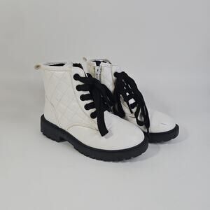 KIDS COMBAT BOOTS Girl's Size 10 Easy Zip Sides WHITE